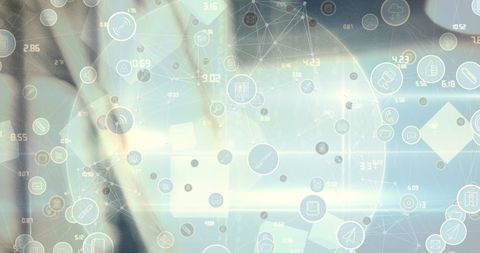 Futuristic Digital Network Ecosystem with Tech Icons Overlay