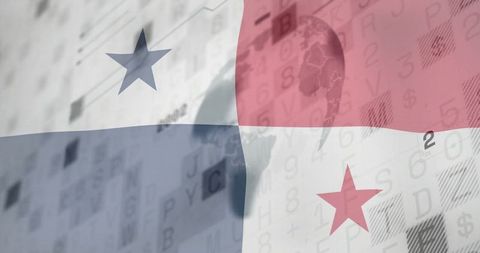 Panama flag over digital code layers