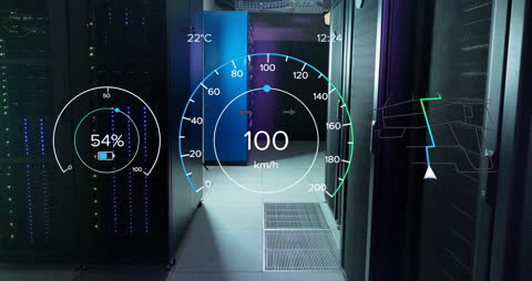 Digital Data Interface Overlay in Modern Server Room