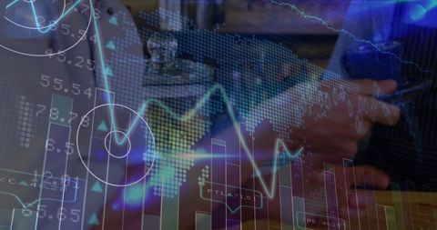 Abstract digital finance concept with global data overlay