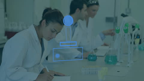 Diverse Scientists Collaborating in Modern Laboratory with Digital Interface