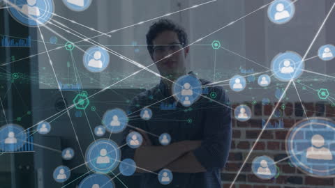 Businessman Surrounded by Digital Connection Network