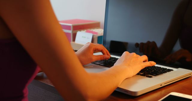 Woman Typing Laptop Keyboard at Desk Home Office - Download Free Stock Images Pikwizard.com