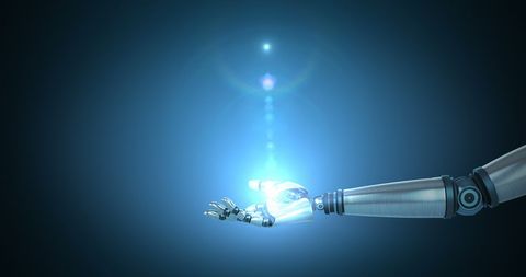 Robotic Hand Holding Glowing Light on Blue Background - Download Free Stock Images Pikwizard.com