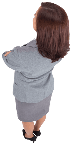 Confident hispanic businesswoman back view on transparent background