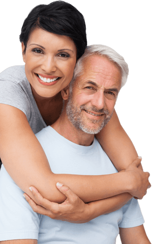 Transparent Happy Couples Embracing with Smiles