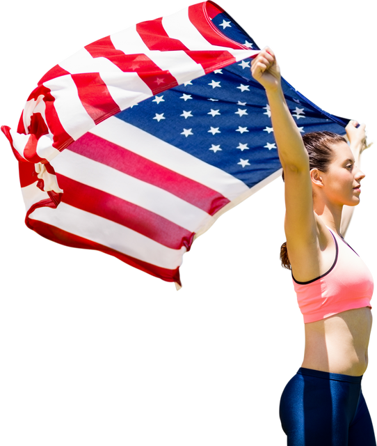 Patriotic Caucasian Woman In Sportswear With USA Flag Transparent Background - Download Free Stock Videos Pikwizard.com