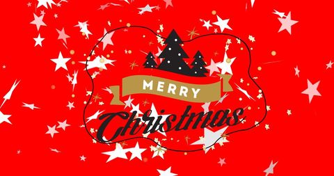 Festive Christmas Message with Trees and Stars on Red Background