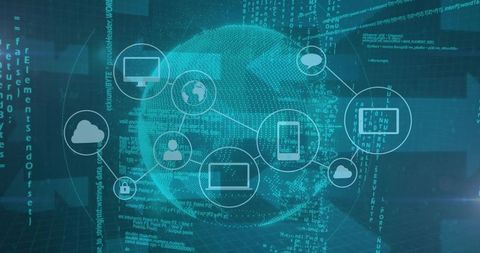 Digital Globe with Connected Network Nodes and Code Streams for Cybersecurity Dashboard