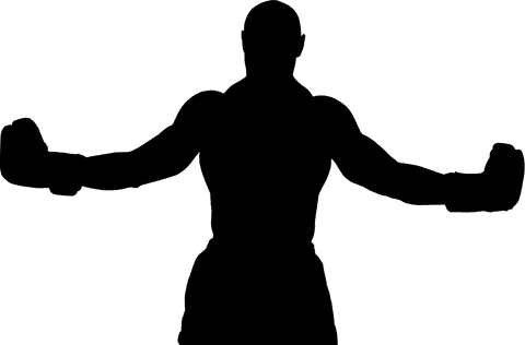 Transparent silhouette of boxer in gloves on transparent background