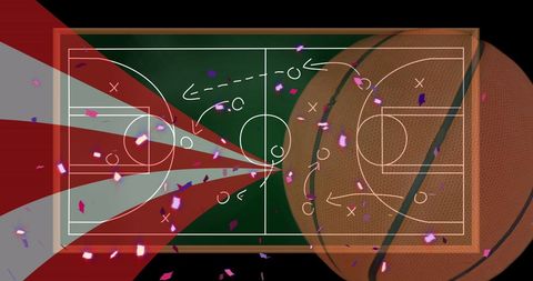 Basketball Strategy Concept with Confetti Celebration