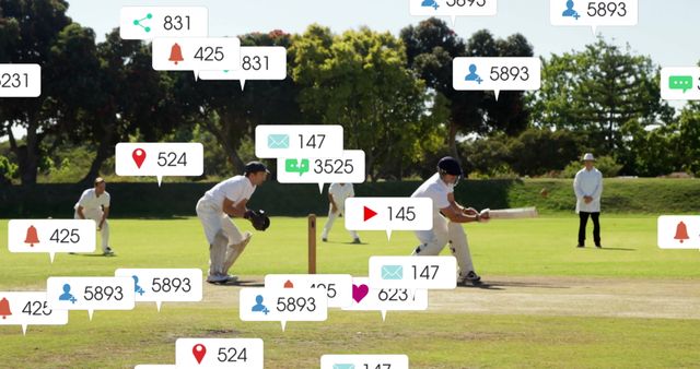 Cricketers Engaging in Social Media World on Field - Download Free Stock Images Pikwizard.com