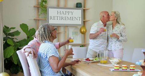 Happy Retirement Celebration with Friends at Home Gathering