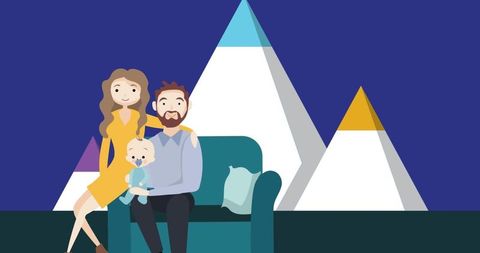 Happy family with abstract mountain background illustration