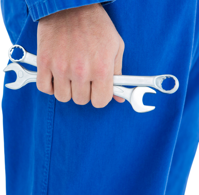 Transparent Close-Up Male Mechanic Holding Spanners - Download Free Stock Videos Pikwizard.com