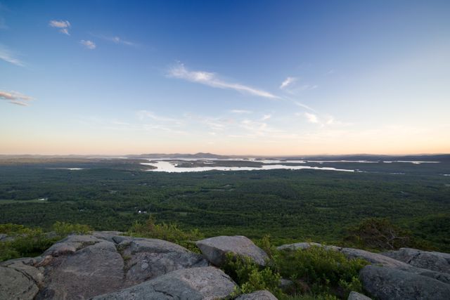 Panoramic View of Forest and Lake at Sunset from Mountain Top - Download Free Stock Images Pikwizard.com
