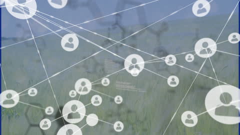 Abstract Network Connection Symbols Overlaying Verdant Field