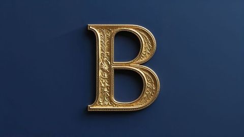 Elegant gold letter b with embossed floral details on dark blue backdrop