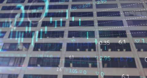 Stock Market Data Overlay on Modern Urban Architecture