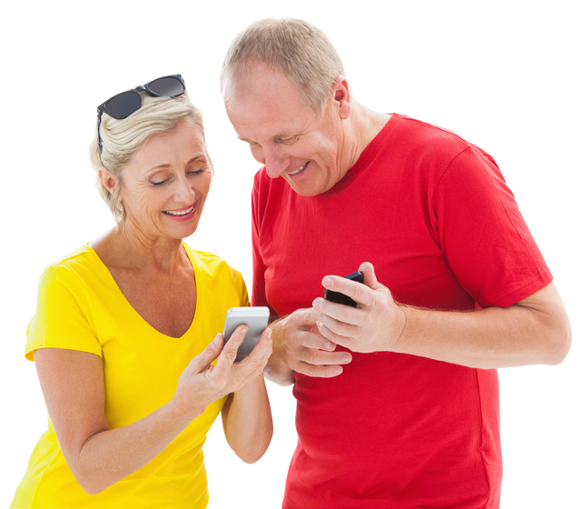 Happy Senior Couple Interacting with Smartphones on Transparent Background - Download Free Stock Videos Pikwizard.com