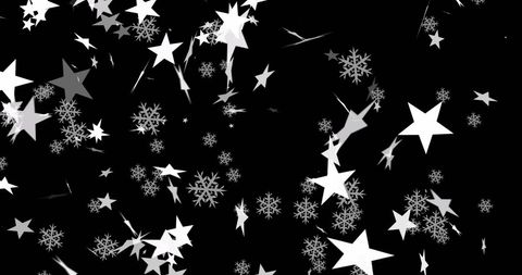 Floating Stars and Snowflakes Over Dark Background