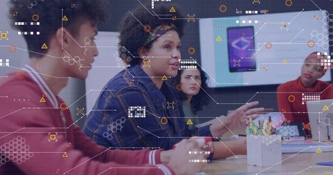 Diverse Team Collaborating at Tech-Infused Meeting