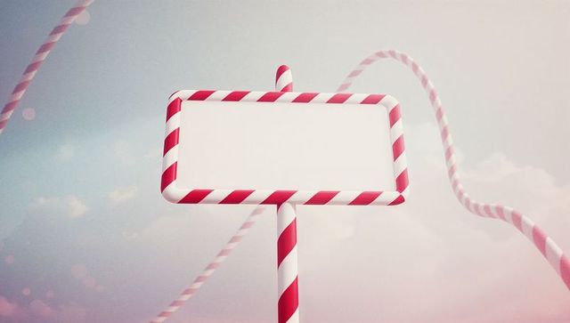Candy Cane Striped Signboard in Whimsical Pastel Sky