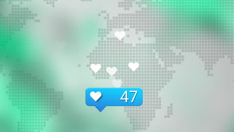 Social Media Influence Map with Heart Icons and Growing Numbers