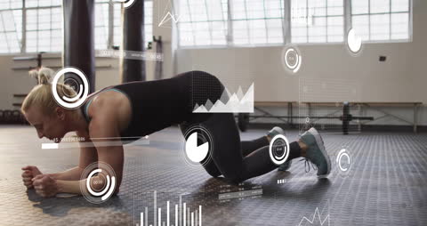 Female Athlete Exercising with Fitness Data Transition