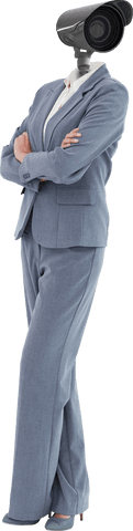 transparent businesswoman with cctv camera head in blue pantsuit - Download Free Stock Videos Pikwizard.com