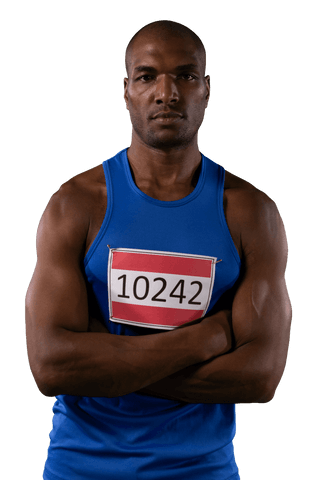 African American Male Runner Posing Against Transparent Background