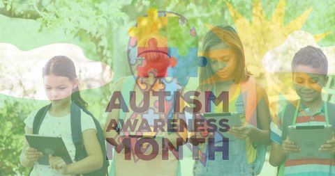 Children engaged with tablets celebrating autism awareness