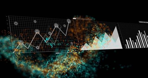 Futuristic Data Visualization with Floating Charts and Particles