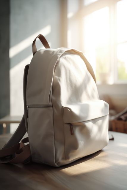 Close up of white school bag on table, created using generative ai technology - Download Free Stock Photos Pikwizard.com