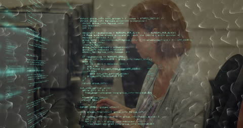 Senior Woman Engaged in Efficient Data Processing at School