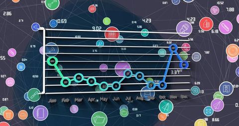 Data analytics graph with digital network connections