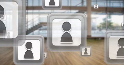Digital Icons Overlaying Modern Office Workspace - Download Free Stock Images Pikwizard.com