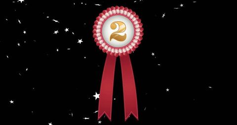 Second place medal with red ribbon on starry black background