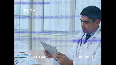 Animated Glitch Effect on Doctor Using Tablet in Office