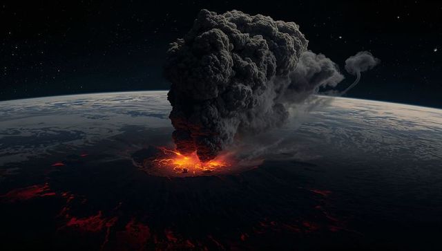 Dramatic Volcanic Eruption Above Earth's Horizon