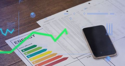 Analyzing Energy Efficiency Report with Smartphone, Rating Bars and Rising Analytics Overlay