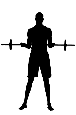 Silhouette of athletic man lifting barbell on transparent background