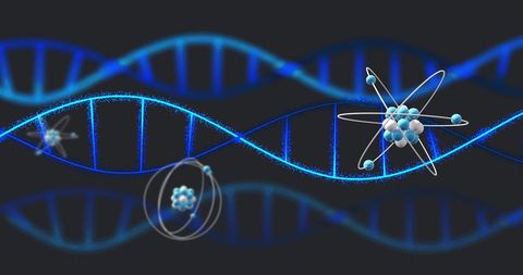 DNA Strands and Atomic Structure on Black Background - Download Free Stock Images Pikwizard.com