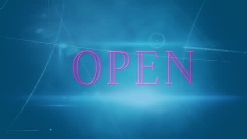 Futuristic Neon Open Sign with Network Background