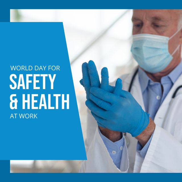 World Day for Safety and Health at Work with Male Doctor Wearing Face Mask and Gloves - Download Free Stock Templates Pikwizard.com