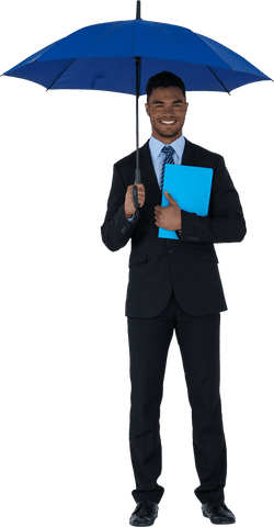 Transparent Businessman Holding Umbrella and File for Corporate Concept