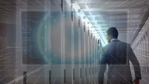 Businessman Exploring Futuristic Data Center Technology