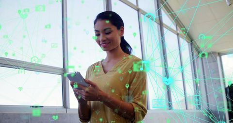 Asian Woman Engaged in Global Connection Via Smartphone