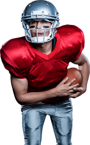 Transparent american football player holding ball in game position