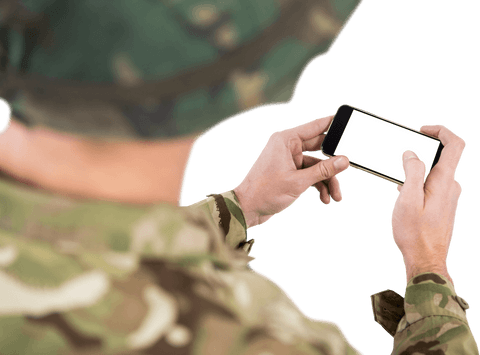 Transparent Background Soldier Using Smartphone